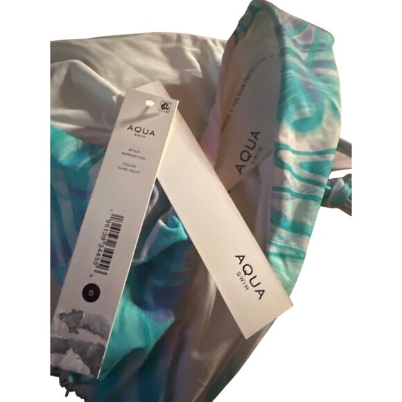 Aqua Swim Turquoise & Multi Marble Print Bikini Set Size Small Top & Bottom NTW - Picture 5 of 6